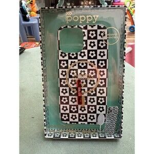 XO Poppy iPhone Case for 13/12 Pro Max Black And White Checkerboard Flowers New